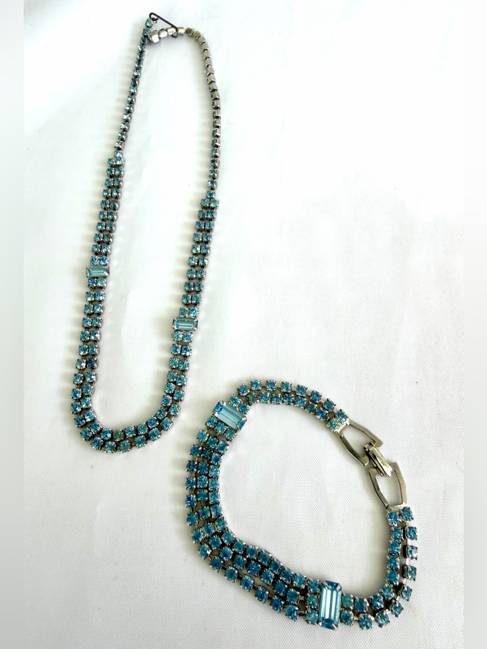 1950s Blue Rhinestone Necklace &  Bracelet Set EUC Unbranded